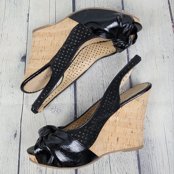 KILLAH | slingback peep toe patent lasercut knot detail high wedge shoes - Picture 3 of 9